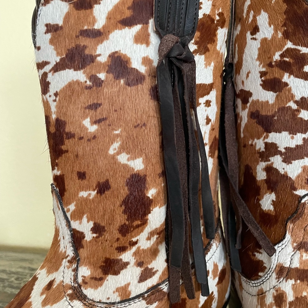 TONY LAMA White Brown Rust Cow Pony Print Calf Hair Western Cowgirl Leather Boot - Picture 6 of 16